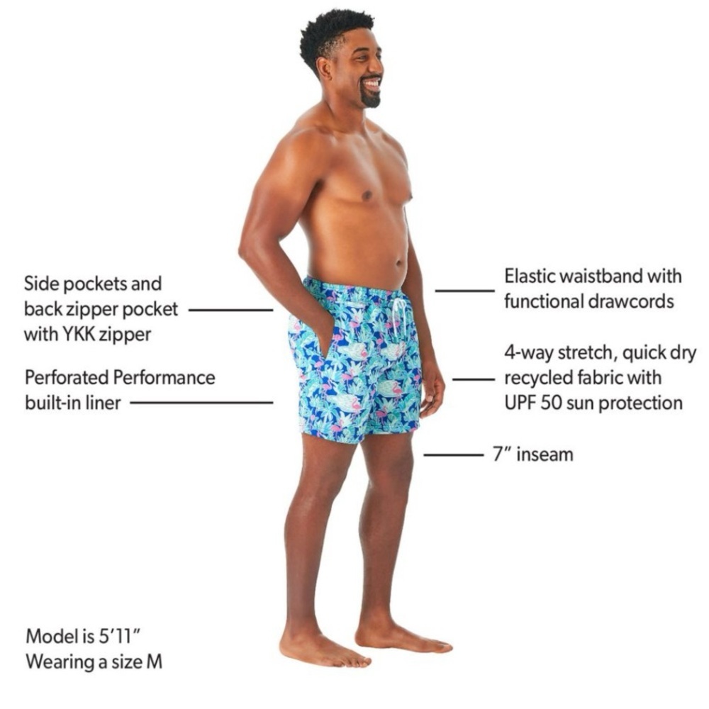 Tropical Flamingo Men's Swim Trunks - Picture 2 of 7